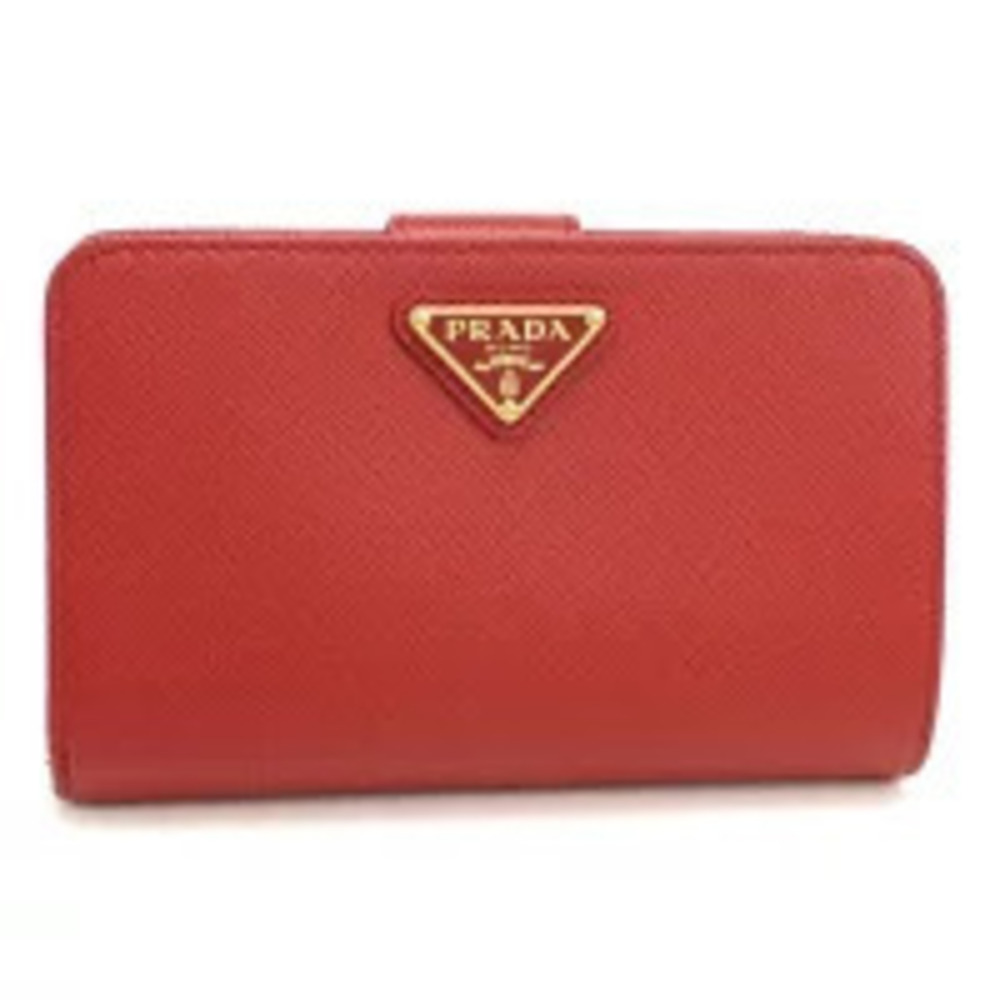 Prada Bi fold Wallet Compact Saffiano Leather Red